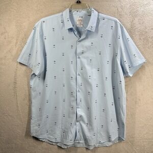 Essex Crossing Button Front Shirt Men's XL Light Blue Palm Trees Tropical Resort